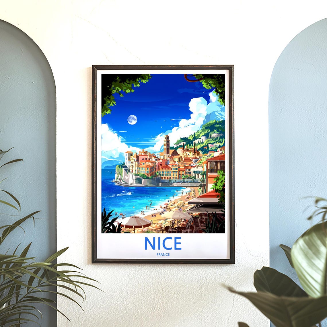 Nice France Cliff Point Town Moonlit Bay Travel Decor Poster - Image 3