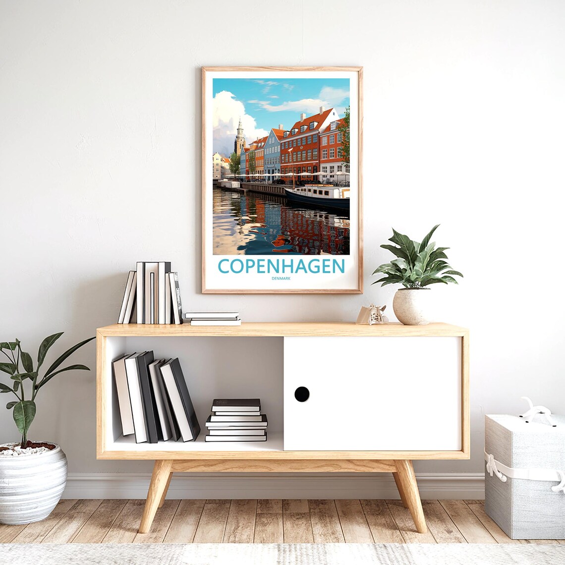 Copenhagen Nyhavn Red Townhouses Mirrored Canal Denmark Travel Poster - Image 2