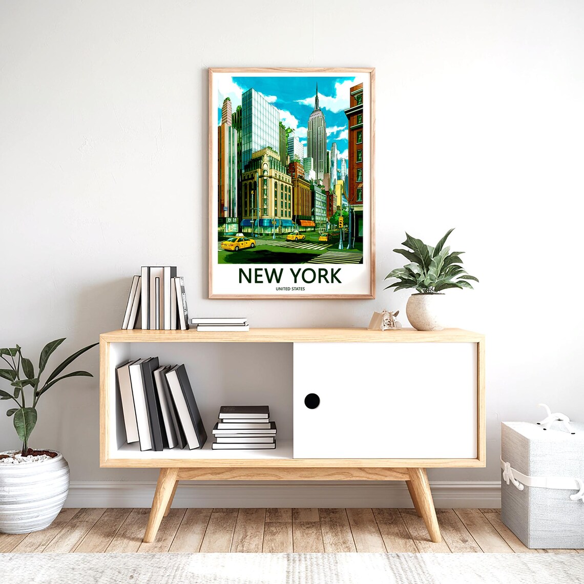 New York Midtown Street Yellow Taxi Cabs Skyscraper Travel Poster - Image 2