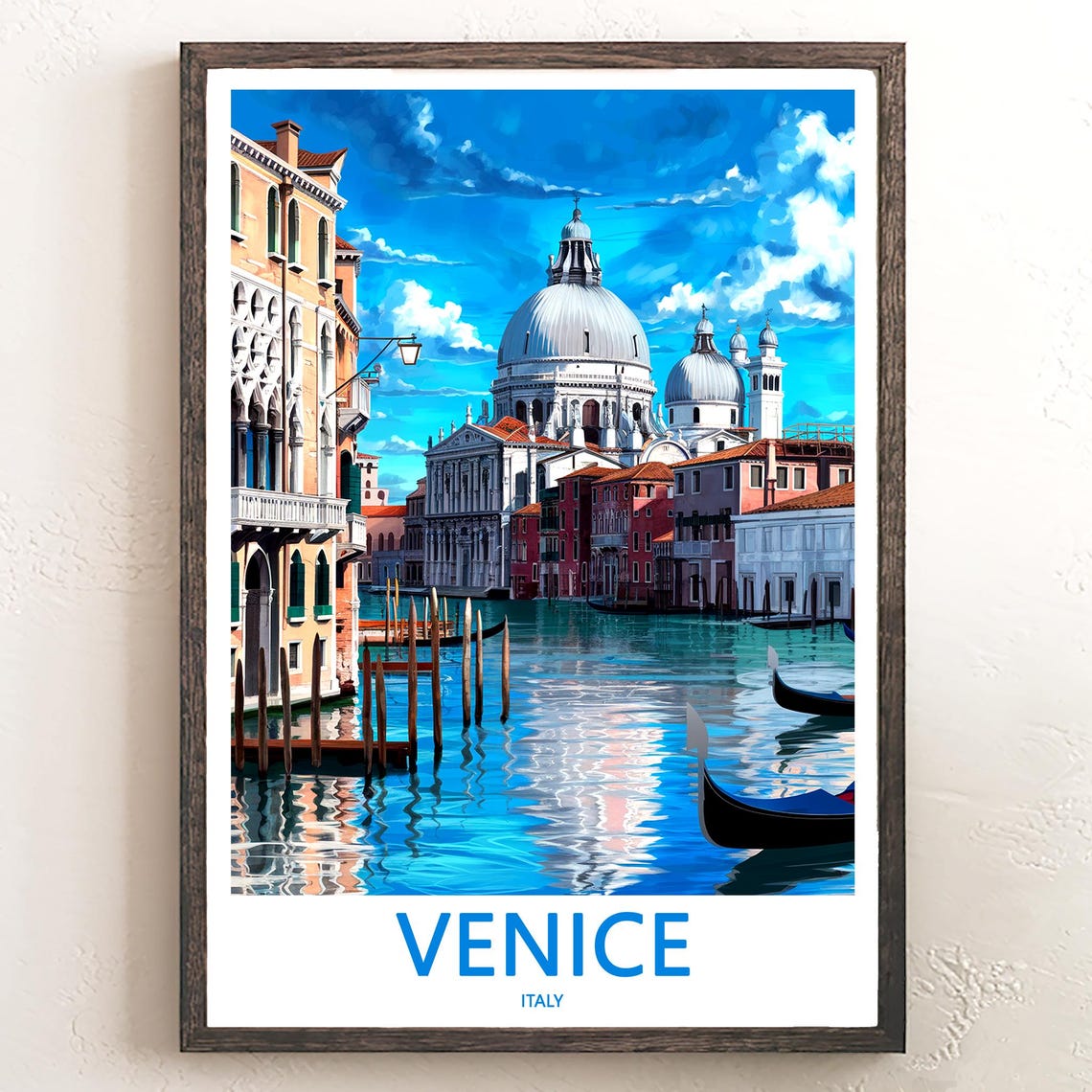 Venice Italy Salute Domes Close Up With Gondolas Travel Poster