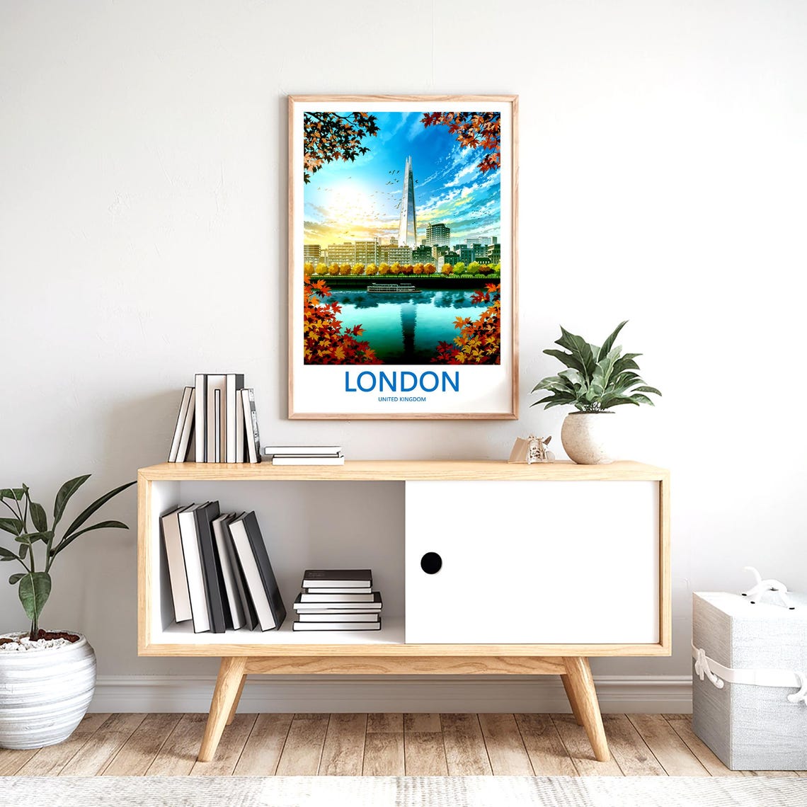 The Shard at Sunrise Framed by Fiery Autumn Maple Leaves Poster - Image 2