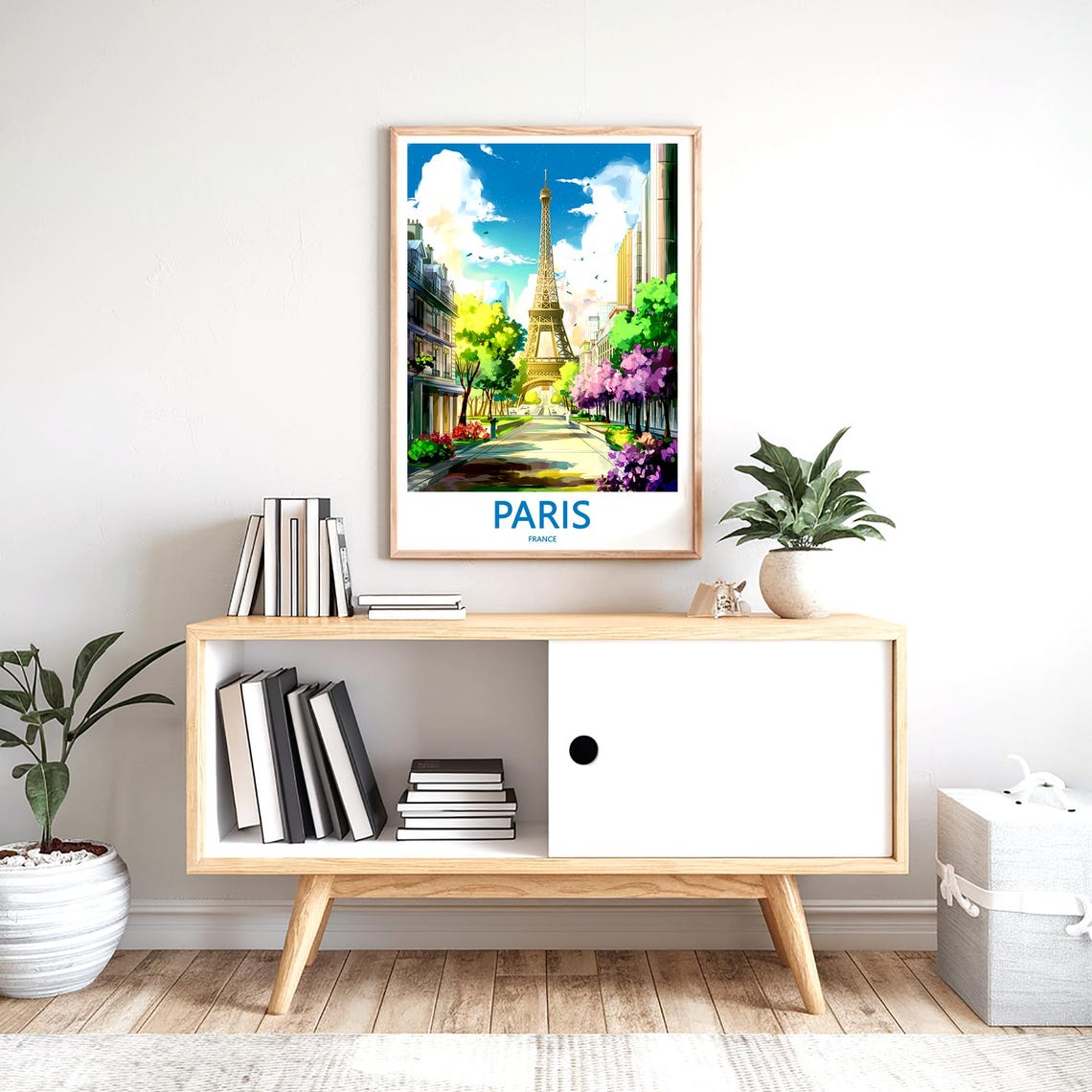 Eiffel Tower Spring Boulevard Purple Blossom Trees Paris Poster - Image 2