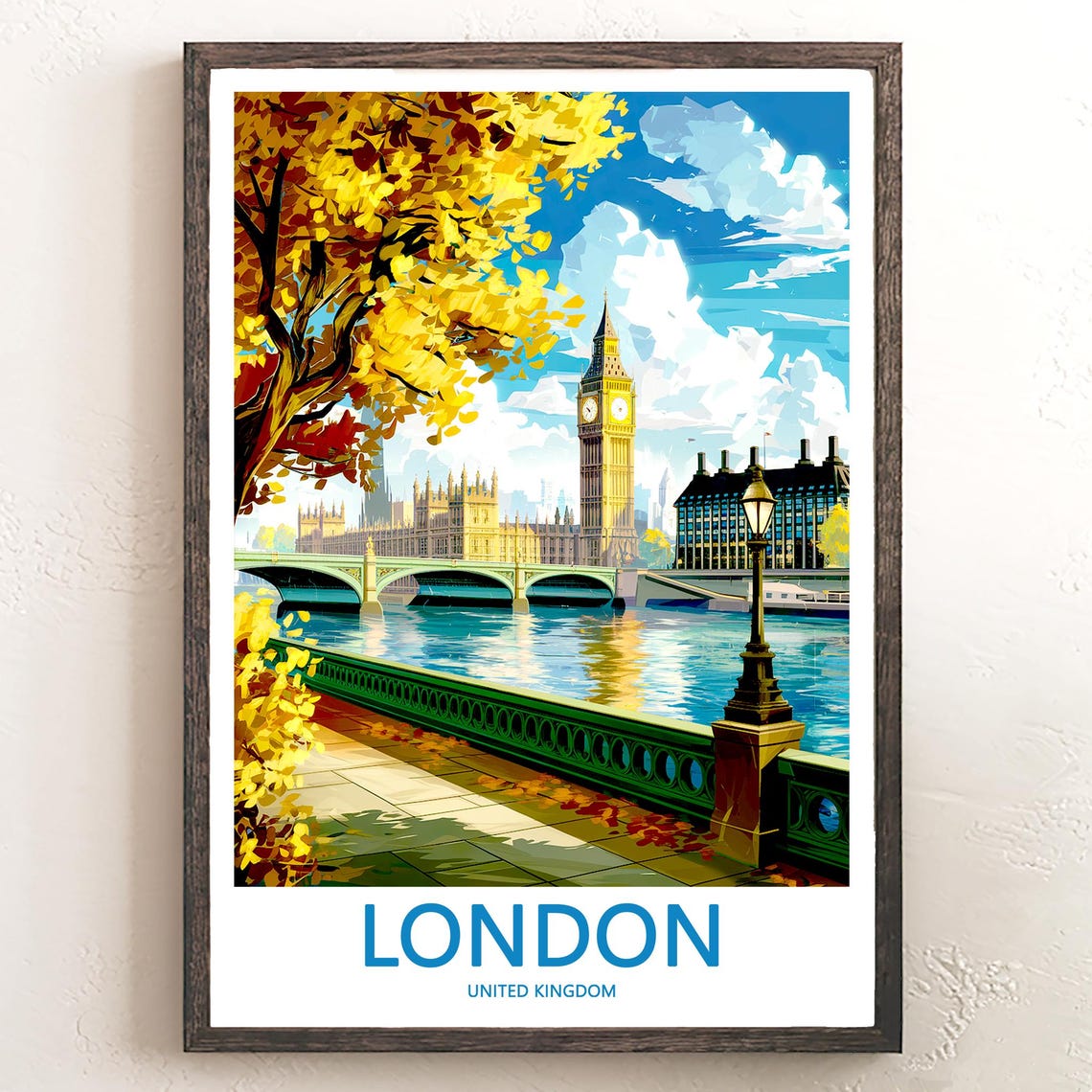 London Big Ben Golden Autumn Embankment Lamp Post Walk Poster