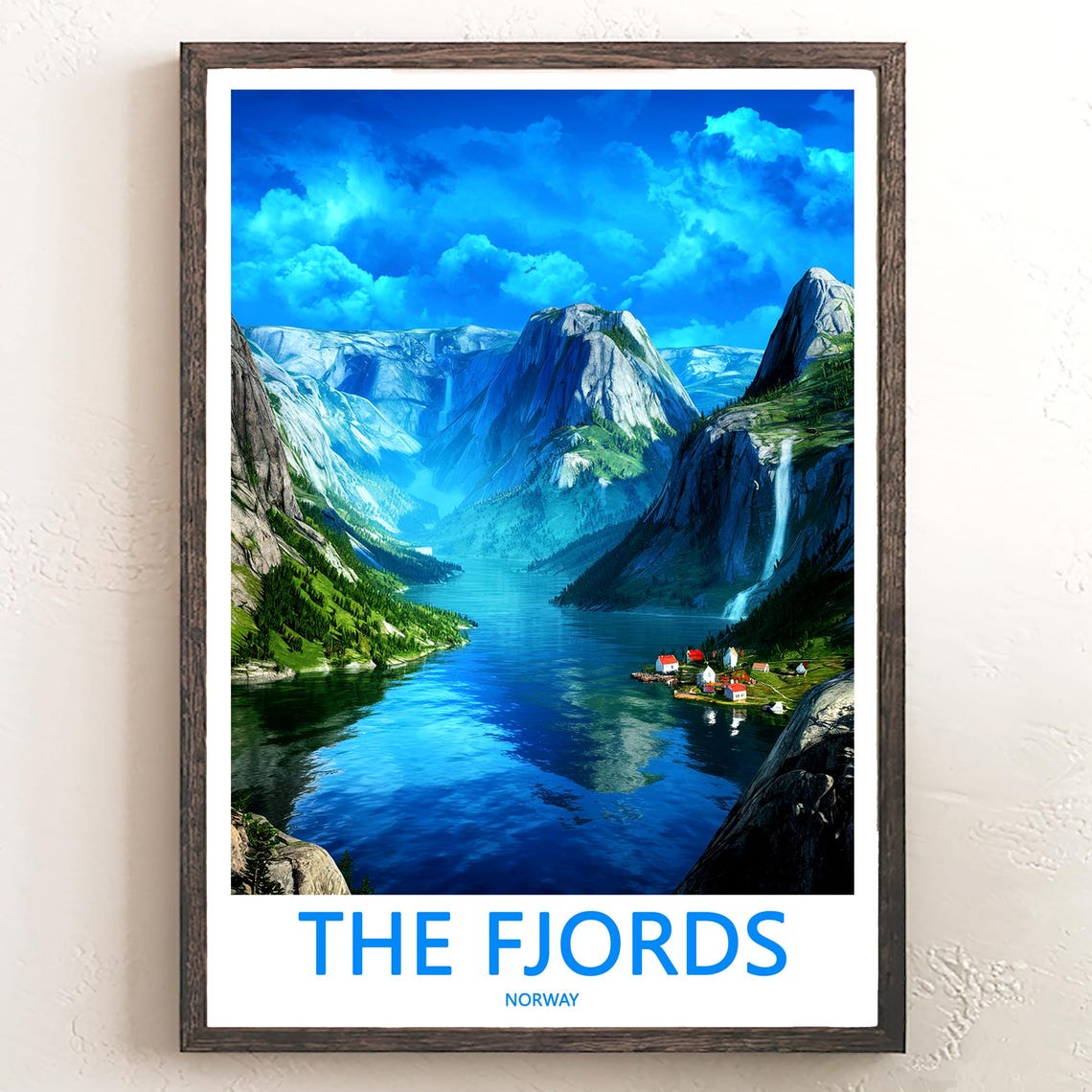 Norwegian Fjords Dramatic Blue Valley Waterfalls Norway Travel Poster