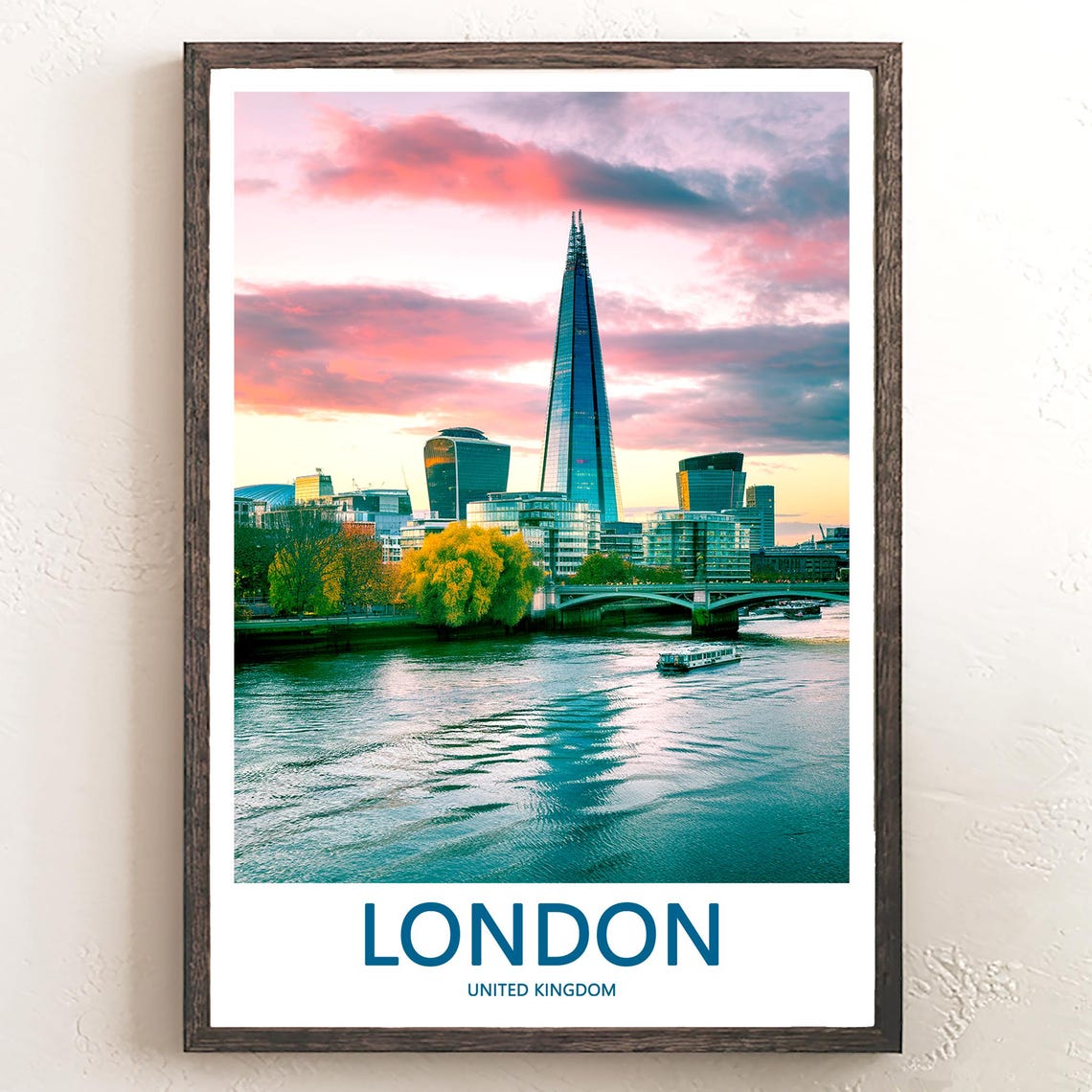 The Shard at Sunrise with Pink Clouds Over the Thames Poster