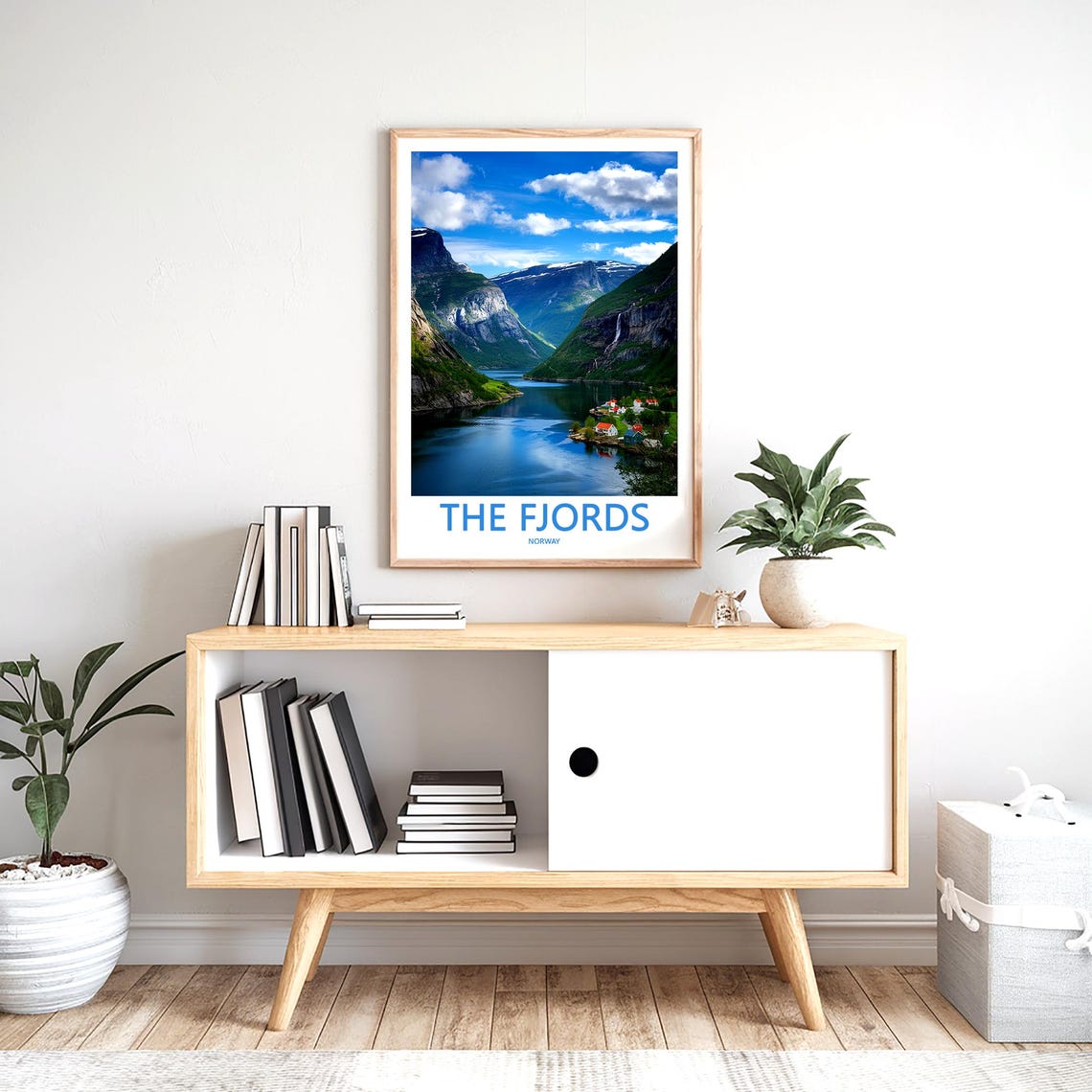 The Fjords Norway Lakeside Village Waterfall Shore View Poster - Image 2
