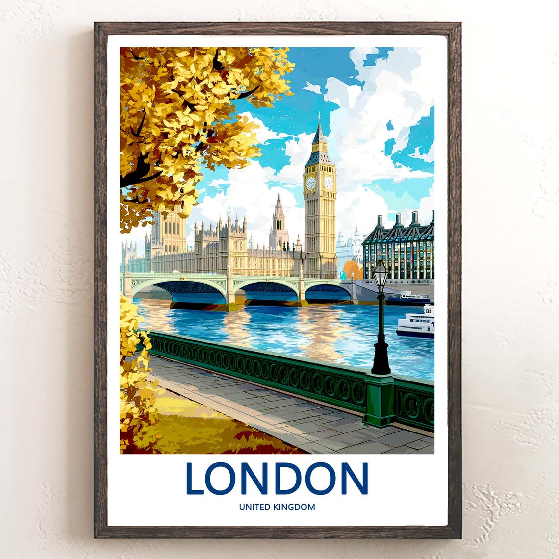 London Thames Autumn Riverboat Cruise and Big Ben Riverside Poster