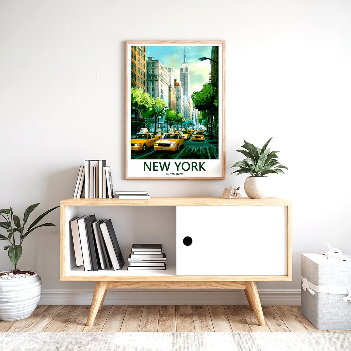 New York Yellow Taxis Empire State Building Street Travel Poster - Image 2