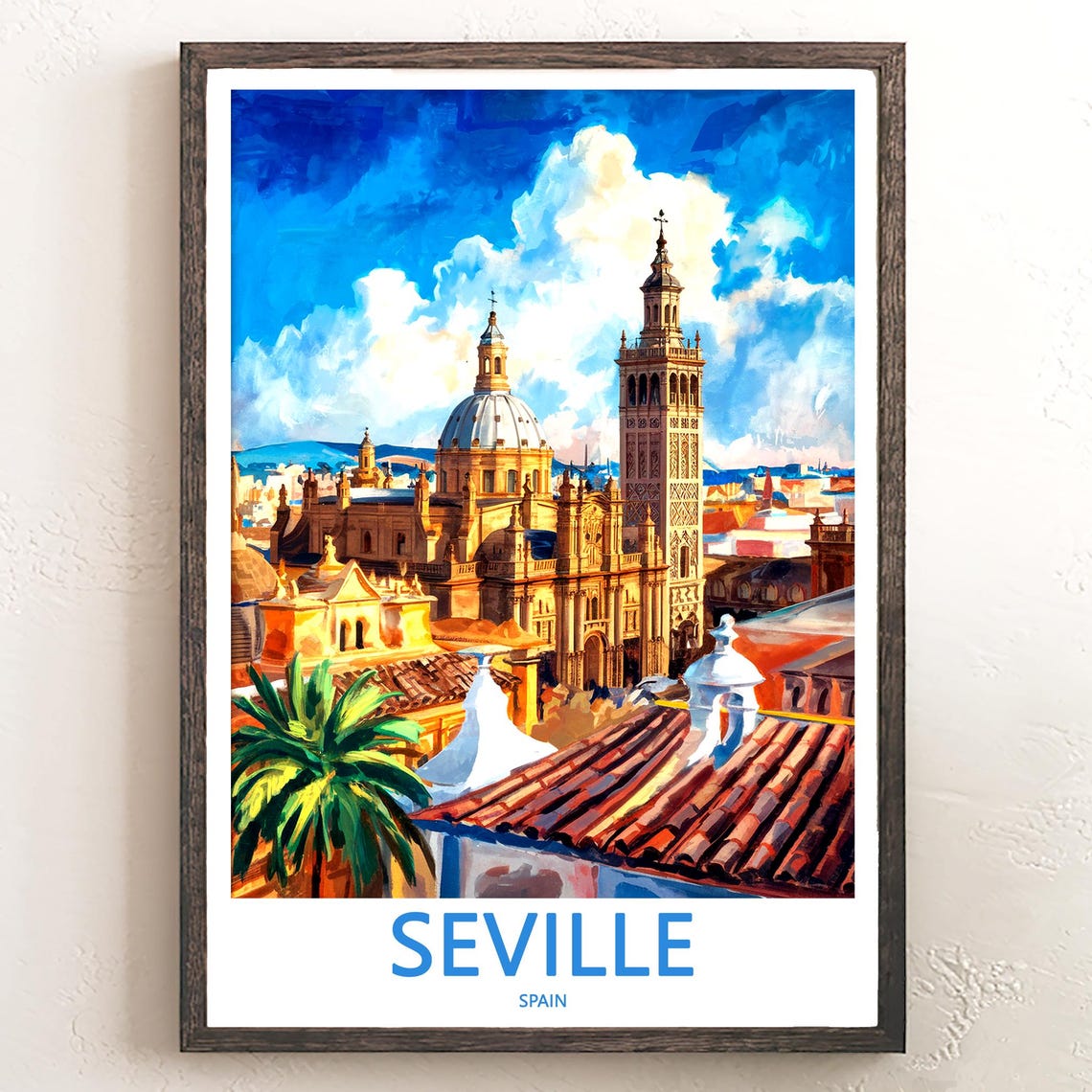 Seville Cathedral Giralda Tower Rooftop View Spain Travel Poster