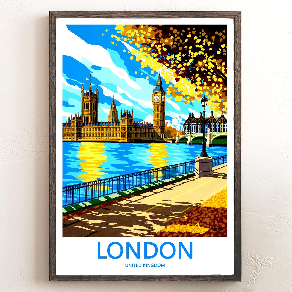 London Westminster Autumn Golden Thames Reflections View Poster