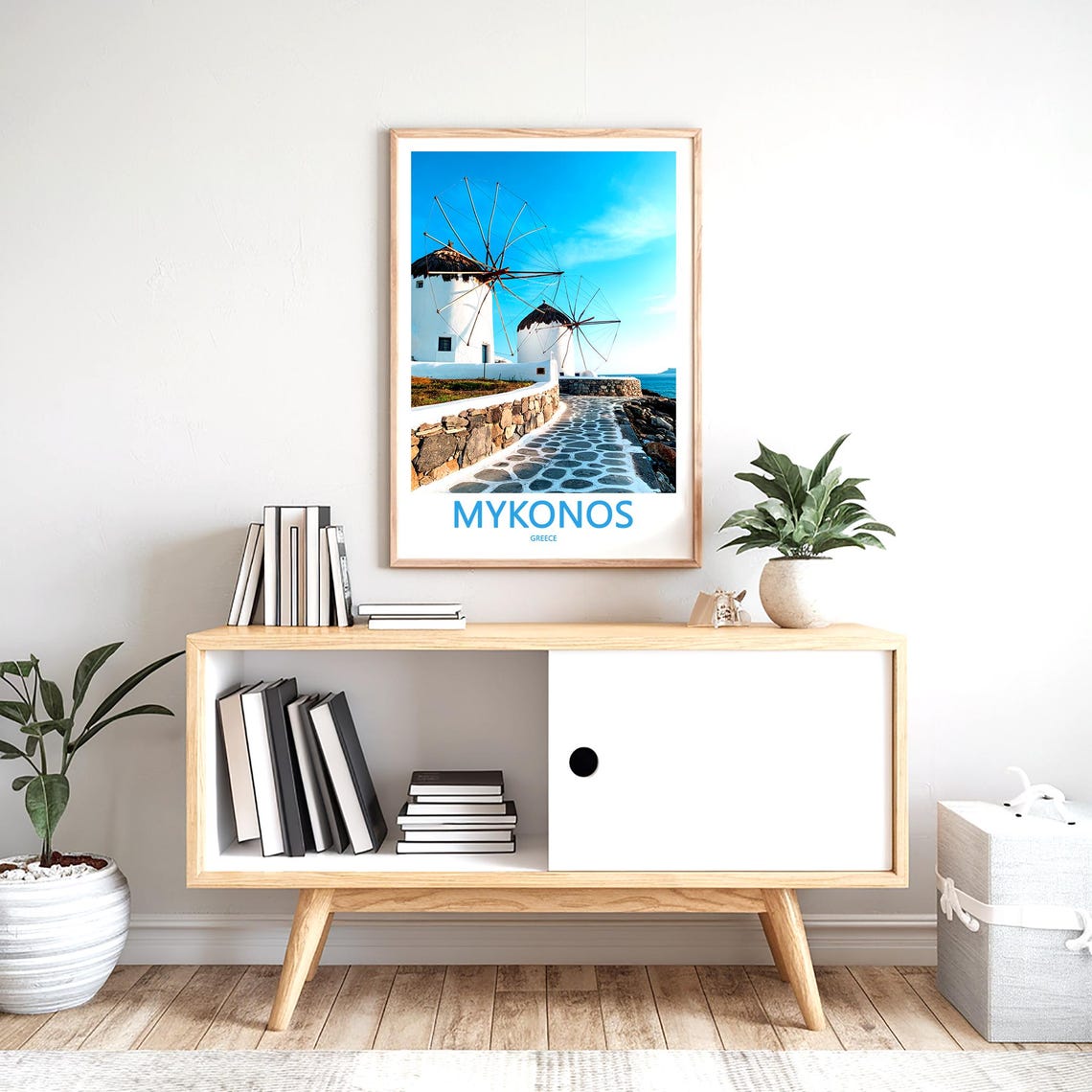 Mykonos Windmills Bright Blue Sky Greece Photo Travel Poster - Image 2