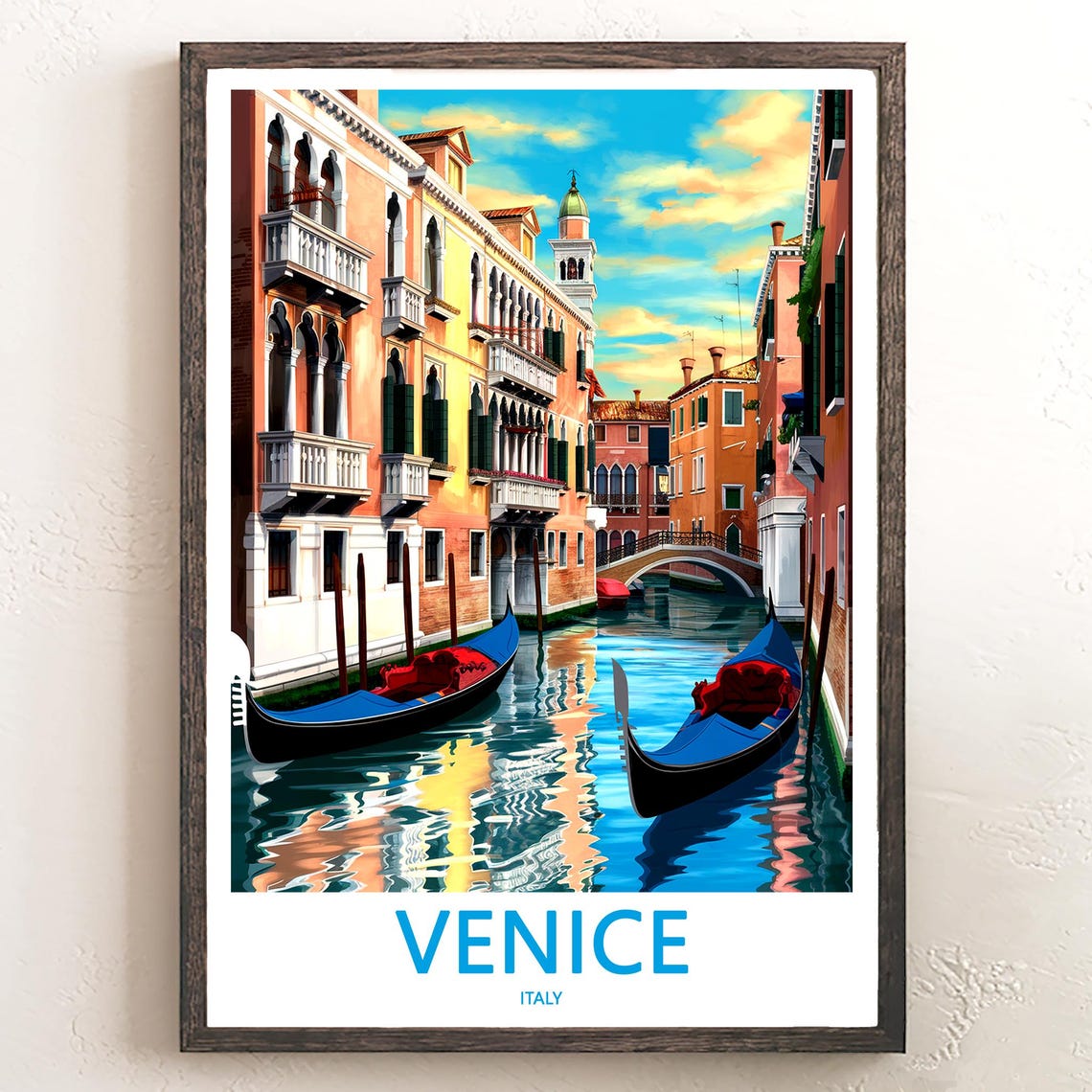 Venice Italy Sunset Canal Twin Gondolas And Bell Tower Poster