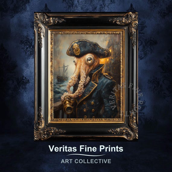 Nautical Octopus Captain Steampunk Art Print
