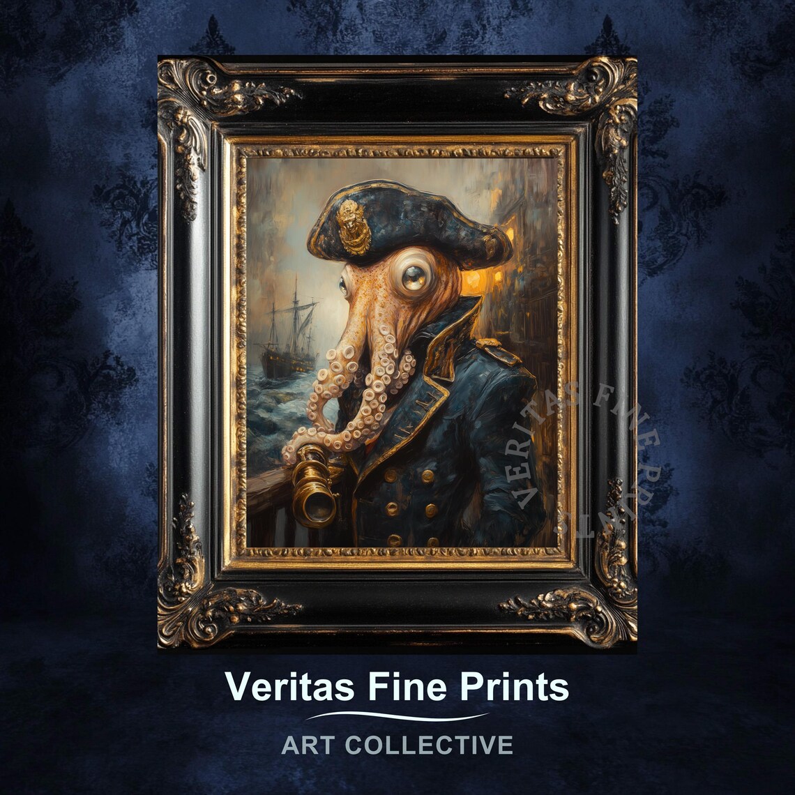 Nautical Octopus Captain Steampunk Art Print