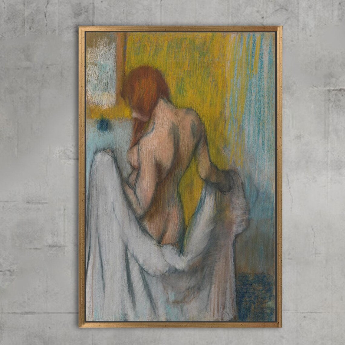 Vintage Pastel Nude Woman Drying Herself Impressionist Art Poster