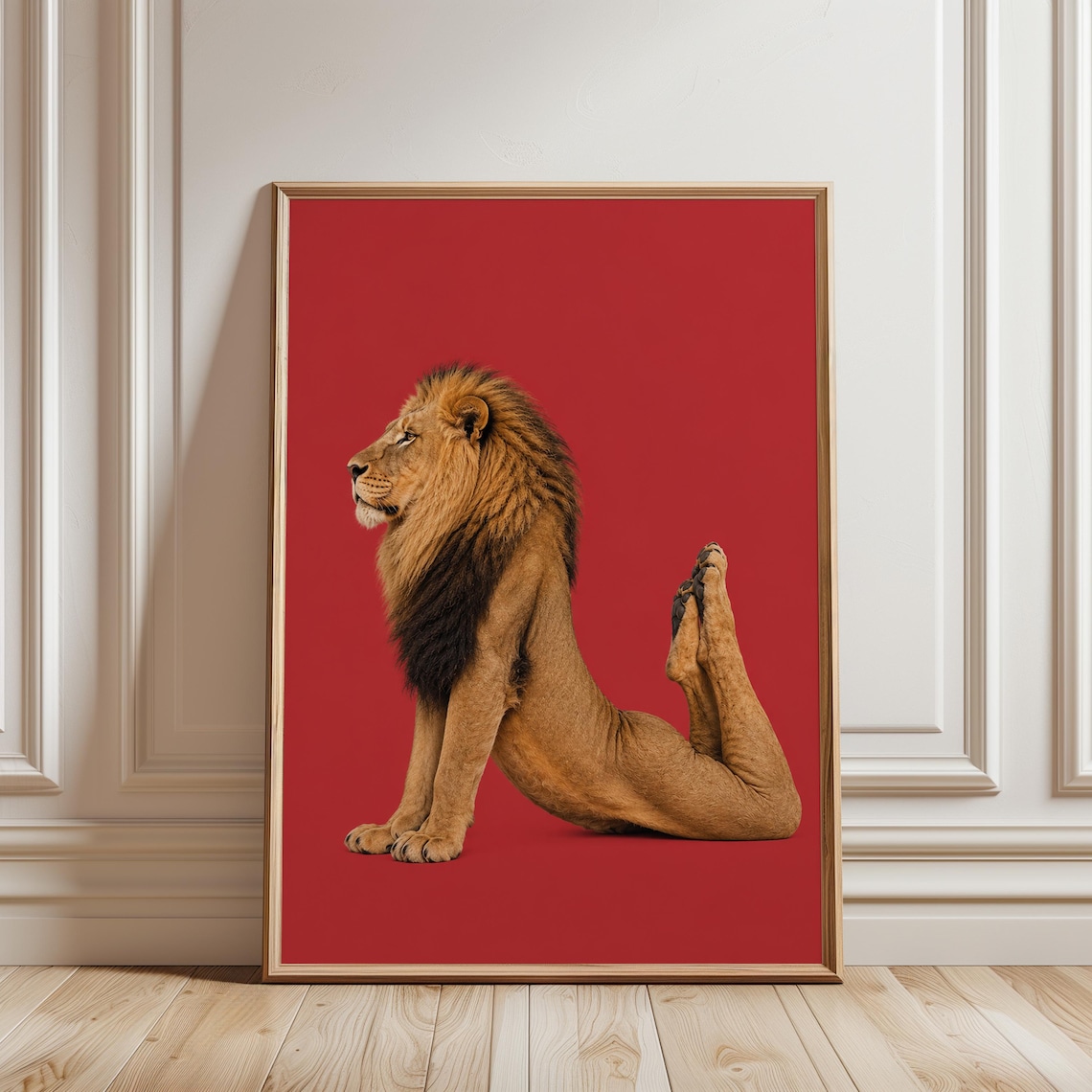 Funny Lion Yoga Art Print, Modern Safari Animal