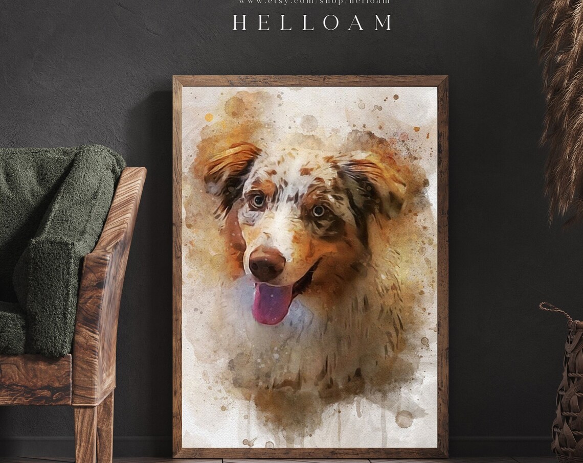 Custom Dog Watercolor Portrait, Personalized Pet Gift