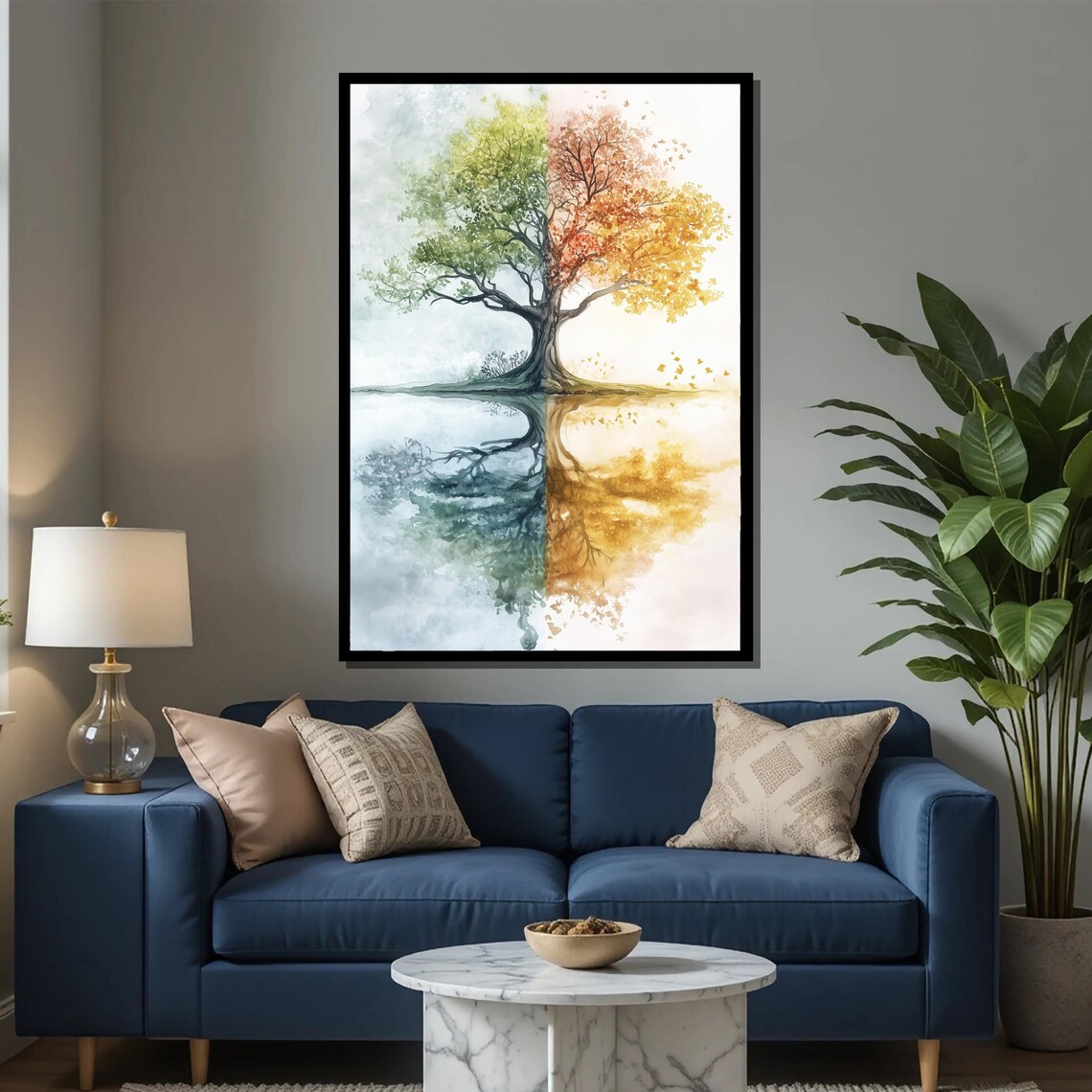 Four Seasons Tree Painting, Abstract Nature Decor - Image 2