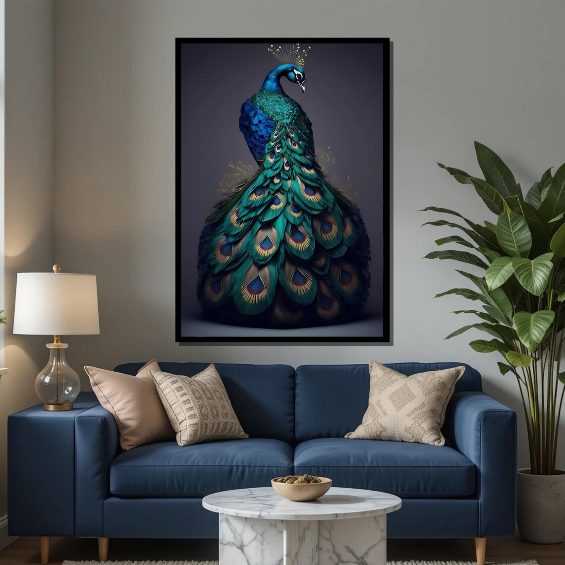 Peacock Art Print Colorful Bird Wall Decor Elegant Peacock Feathers Modern Nature Artwork Luxury Home And Office Decor - Image 2