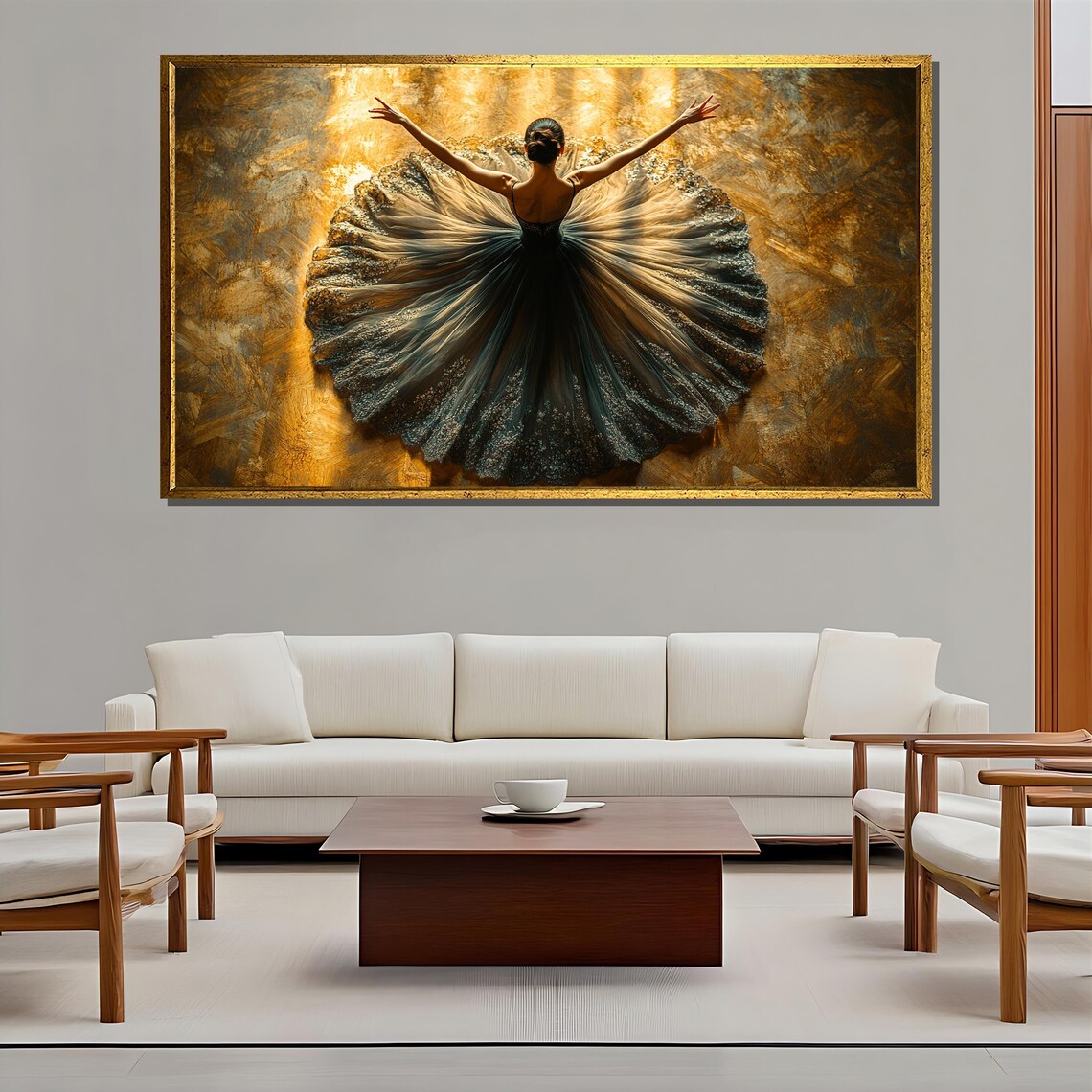Ballerina in a Flowing Black Tutu on a Gold Background Poster - Image 3