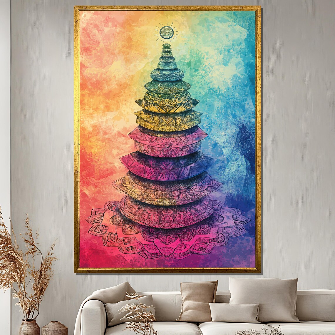 Rainbow Balance Tower Chakra Energy Wall Art Vibrant Memory Print Spiritual Home Decor Unique Gift