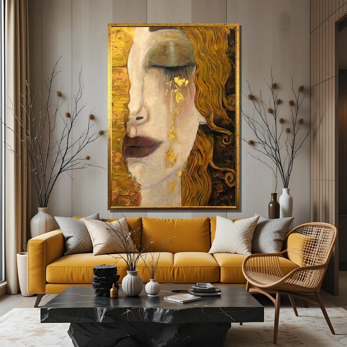 Woman's Face with Golden Tears in Art Nouveau Gold Style Poster - Image 3