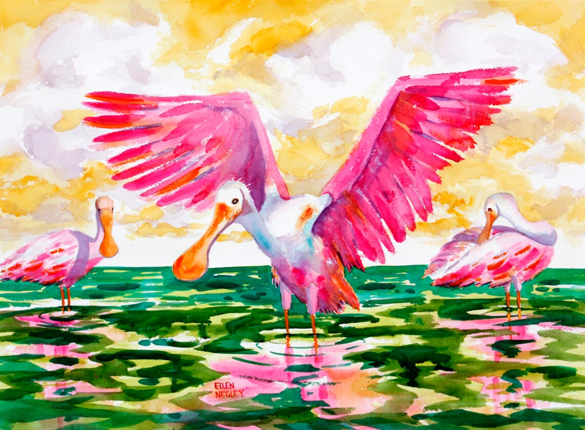 Spoonbill Watercolor, Key West Florida Bird Art Print - Image 3