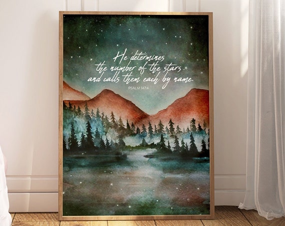 Scripture Wall Art Christian Bible Verse Painting Gift Psalms 1474 He Determines The Number Of The Stars