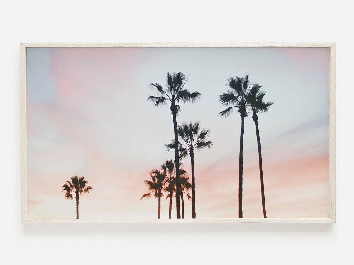 Palm Tree Silhouettes Pastel Pink Sunset Sky California Travel Poster