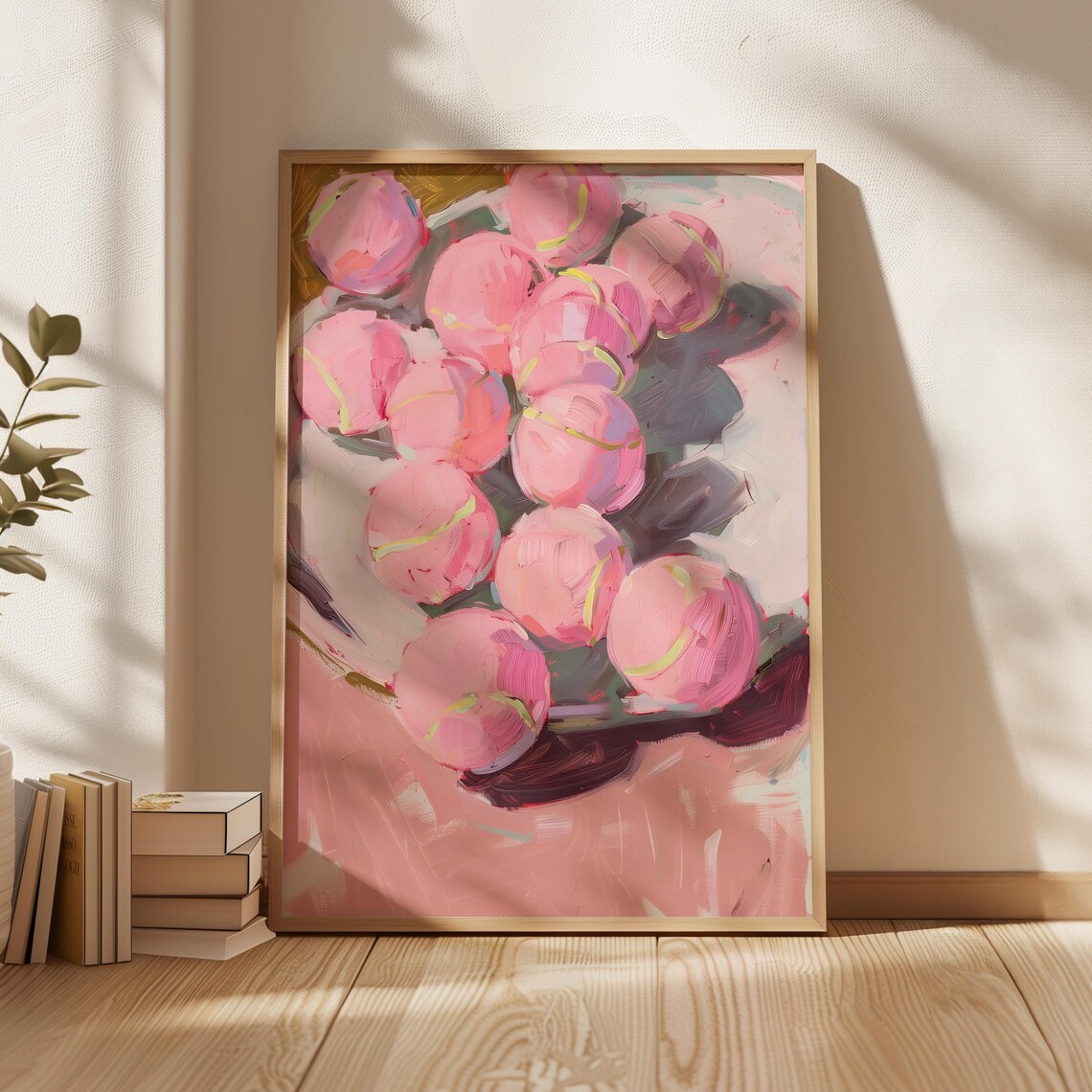 Bowl Of Pink Tennis Balls Girly Sports Still Life Painting Art Poster - Image 4