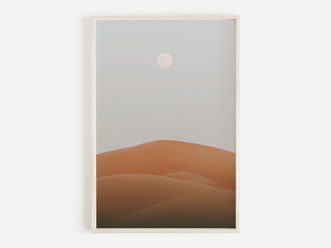 Desert Dunes Full Moon Minimal Warm Sand Landscape Travel Poster