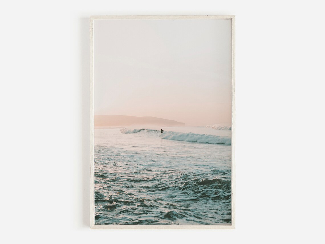 Surfing Waves Art Print, Gold Coast Beach Sunset