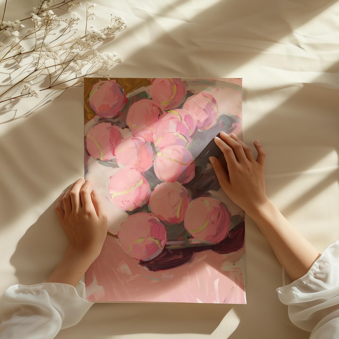 Bowl Of Pink Tennis Balls Girly Sports Still Life Painting Art Poster - Image 3