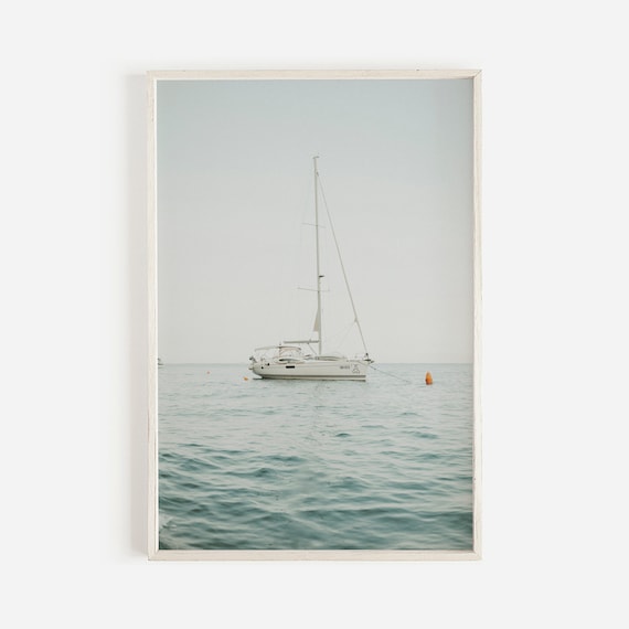 Sailboat On Calm Mediterranean Sea Minimalist Nautical Poster