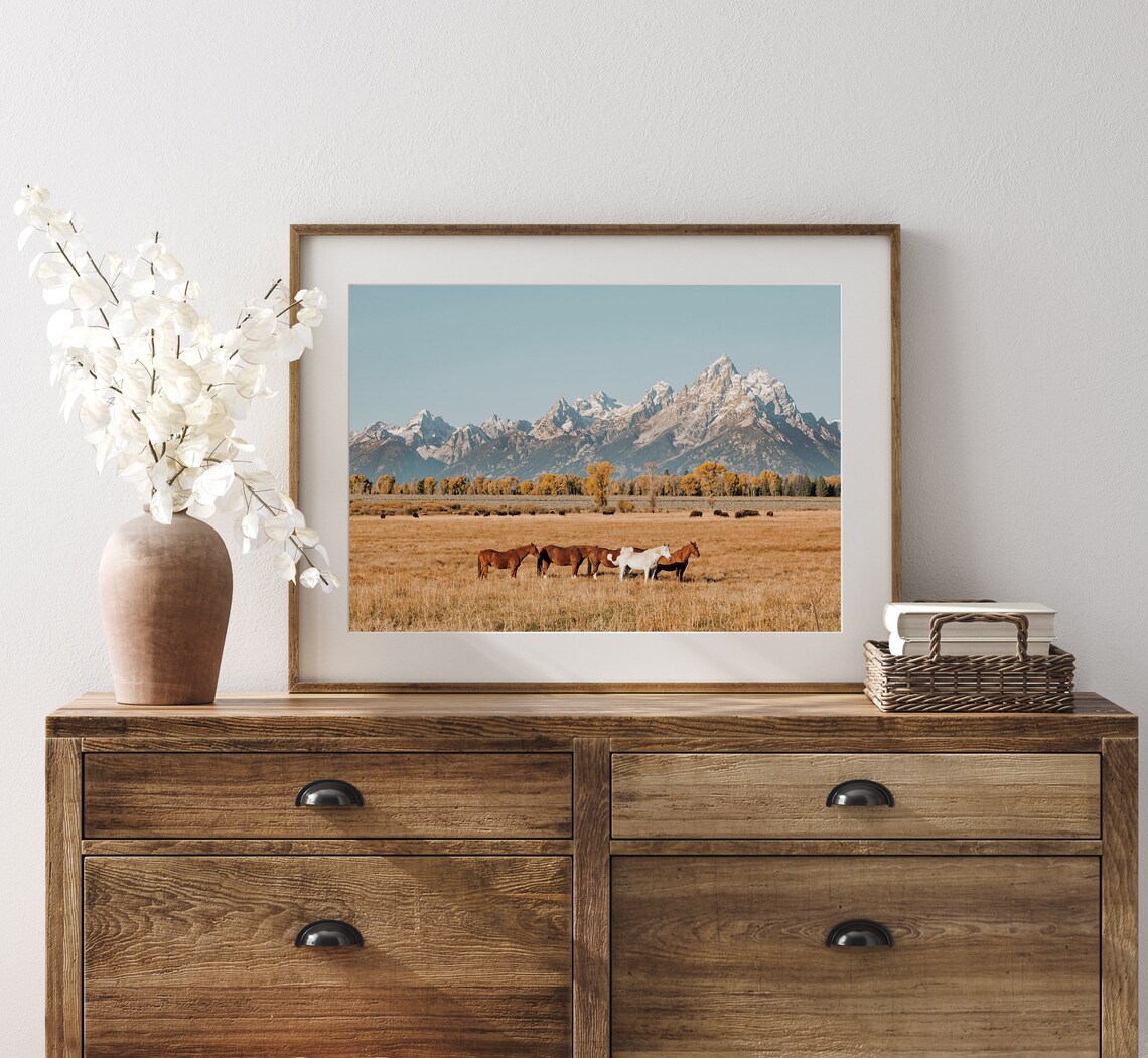 Horses in Wheat Field, Grand Teton National Park Art Print - Image 3