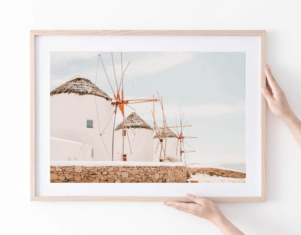 Mykonos Greece Traditional Windmills Stone Wall Cycladic Travel Poster - Image 2