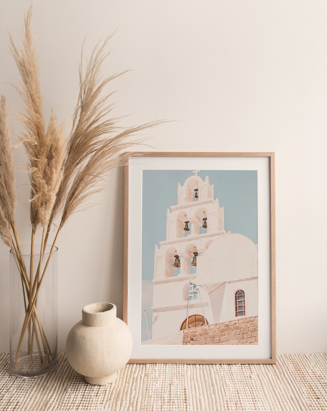 Santorini Greece Tiered Church Bell Tower Whitewashed Architecture Travel Poster - Image 2