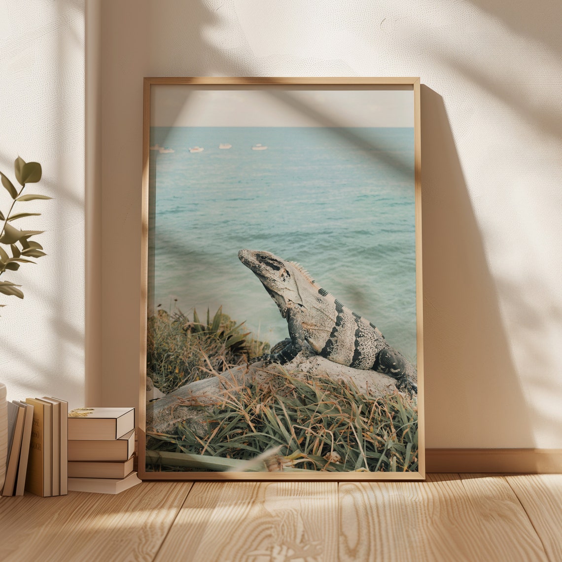 Iguana Overlooking Ocean Rocky Perch Coastal Wildlife Photo Poster - Image 4