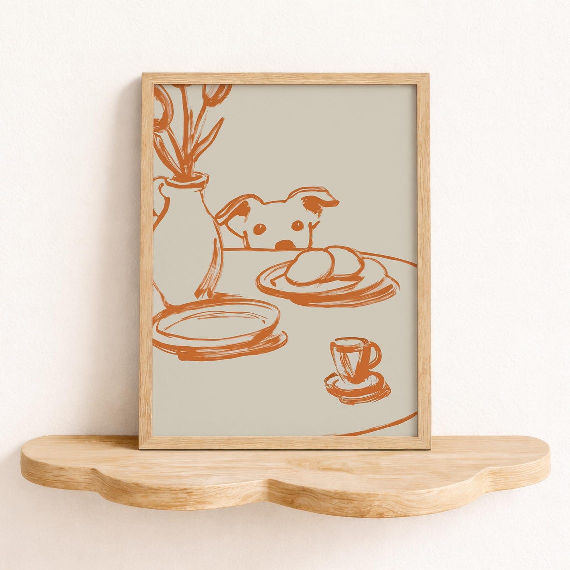 Peeking Dog Wall Art Minimalist Line Poster Terracotta Kitchen Decor Pet Lover Gift Modern Still Life Illustration Beige - Image 8