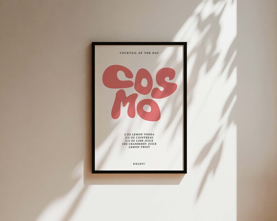 Cosmo Cocktail of the Day Bubble Letters Drink Recipe Poster