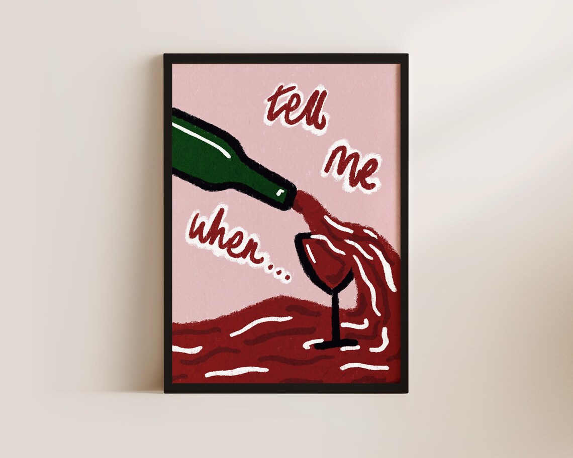 Wine Print, Pink Kitchen Decor, Wine Lover Gift