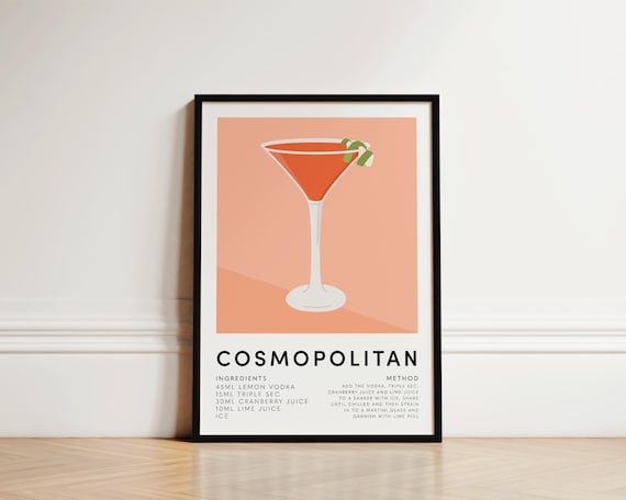 Cosmopolitan Cocktail Recipe Ingredients Method Kitchen Poster