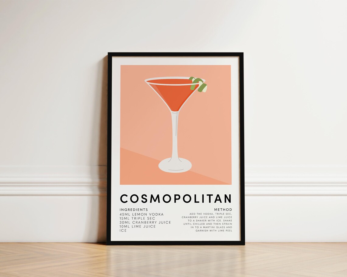 Cosmopolitan Cocktail Recipe Ingredients Method Kitchen Poster