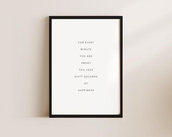 For Every Minute You Are Angry Inspirational Happiness Quote Poster