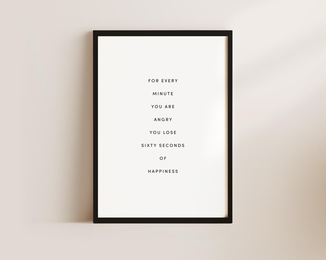 For Every Minute You Are Angry Inspirational Happiness Quote Poster