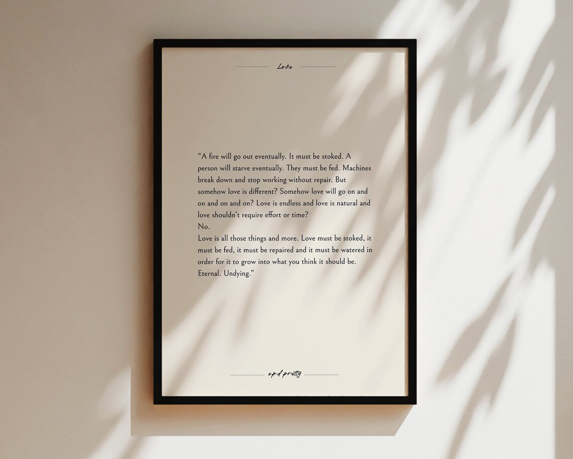 Love Is Eternal Romantic Bookish Quote Minimalist Beige Wall Art