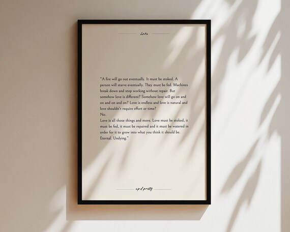 Love Is Eternal Romantic Bookish Quote Minimalist Beige Wall Art