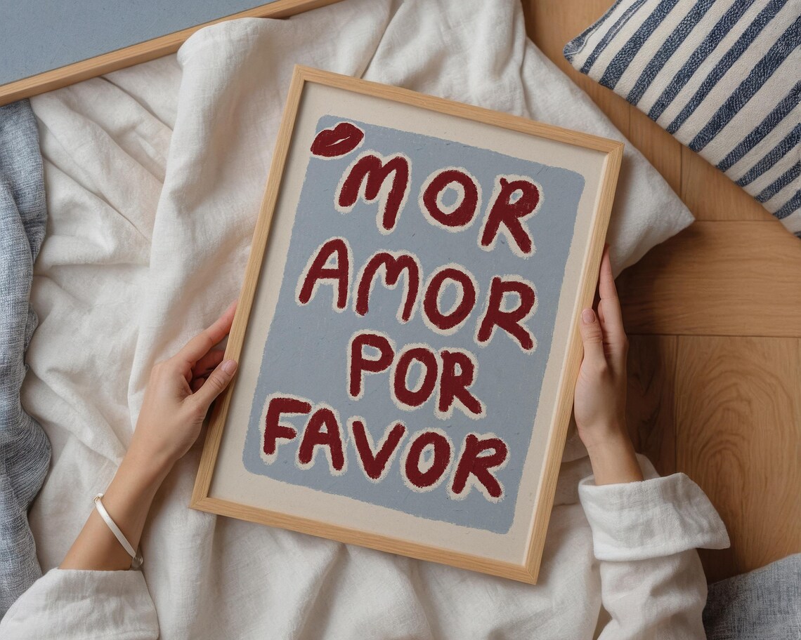 Mor Amor Por Favor Print Bedroom Print Blue Oil Pastel Print Kitchen Print Spanish Wall Art Cute Home Decor Love Poster Bedroom Decor - Image 2
