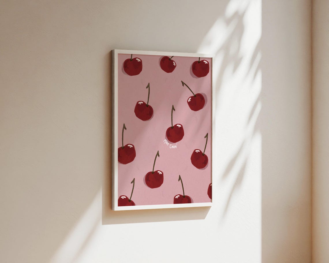Pink Cherries Kitchen Art Print, French Mon Cheri - Image 2