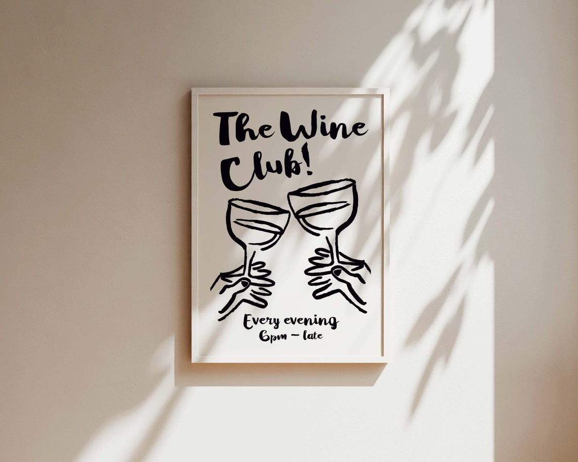 Wine Club Kitchen Poster, Hand-Drawn Wine Print - Image 2